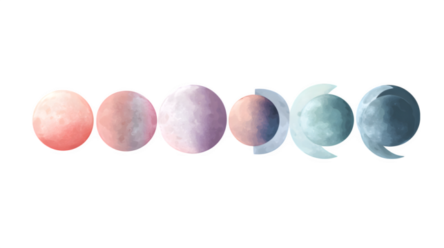 moon phases in pastel gradient tones, clean line arrangement, white background