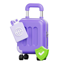3D Render of Suitcase and Passport with Insurance
