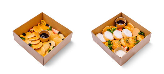 Delicious dessert boxes featuring pancakes and sweet treats for sharing