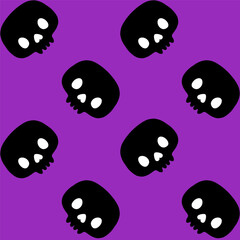 Black skull seamless pattern illustration.