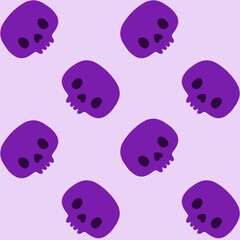 Purple skull seamless pattern illustration.
