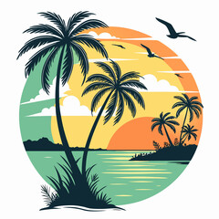 Tropical Sunset with Palm Trees