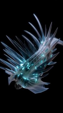 Glowing Bioluminescent Creature with Spines in Dark Background