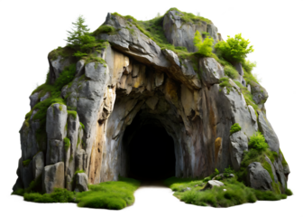  Mysterious Cave Entrance: Rock Formation with Tunnel isolated on white background PNG.AI Generated.
