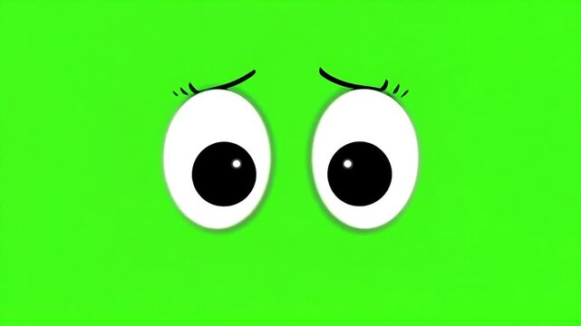 Cartoon style big eyes with eyelashes on bright green background, fun animation element and character design asset
