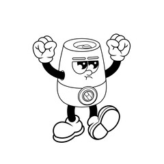 Retro character design of angry humidifier outline