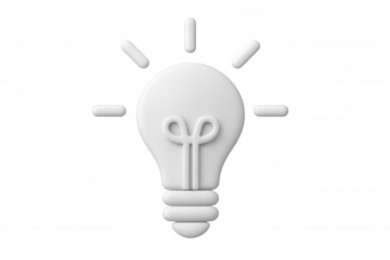 Minimalist white 3d light bulb glowing, symbolizing innovative ideas and creative solutions against transparent backdrop