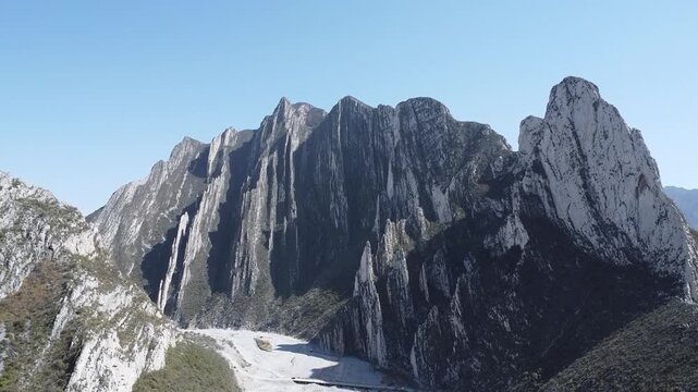 Drone footage of the iconic geological formations in the Huasteca National Park in Monterrey, Mexico