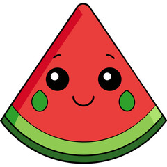 Fototapeta premium Adorable kawaii watermelon slice character beaming with joy, perfect for summer fun and children's projects, a vibrant and cheerful addition.