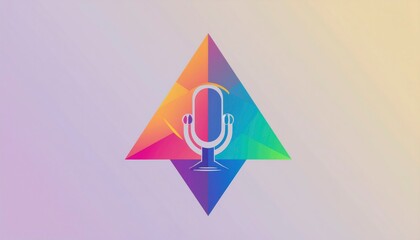 Colorful microphone icon on geometric triangle shape