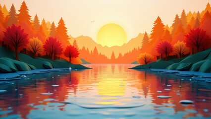 Cozy Fall Lake with Forest Reflection – Layered Paper Art