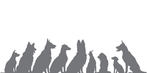 Various silhouettes of friendly cats and dogs, ideal for pet-themed merchandise, adoption posters, or animal rescue awareness designs, isolated on white background