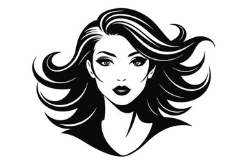 Stylish woman with wavy black hair and striking makeup poses beautifully