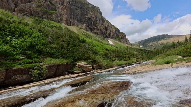 Scenic footage of the Siyeh Creek is indeed a creek located in Glacier National Park, Montana, USA