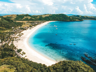 Secluded tropical beach on a remote Philippine island captured by drone