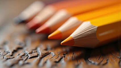 Close up of orange and yellow pencils with sharpened tips