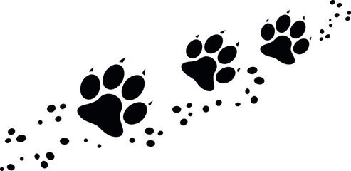 Fototapeta premium Dramatic animal paw prints trail across white background, creating a sense of adventure and movement