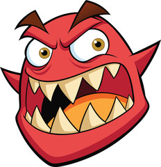 Furious Red Cartoon Monster Head Roaring Showing Sharp Teeth Angry Expression