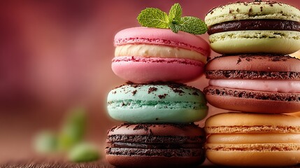stack of colorful macarons with assorted flavors in high resolution