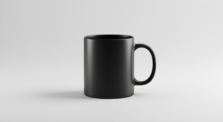 Black Ceramic Mug Mockup on White Background for Branding and Design Presentation