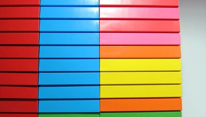 Colorful Wooden Blocks Stacked in Rows, Creating a Vibrant Pattern and Geometric Composition