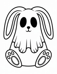 Fototapeta premium Cute ghost bunny isolated on white background for halloween coloring page, coloring page for halloween