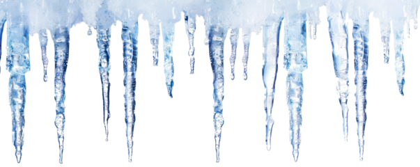 blue cold icicles border frame hanging from top isolated on white or transparent png