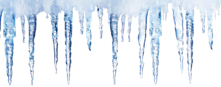 blue cold icicles border frame hanging from top isolated on white or transparent png