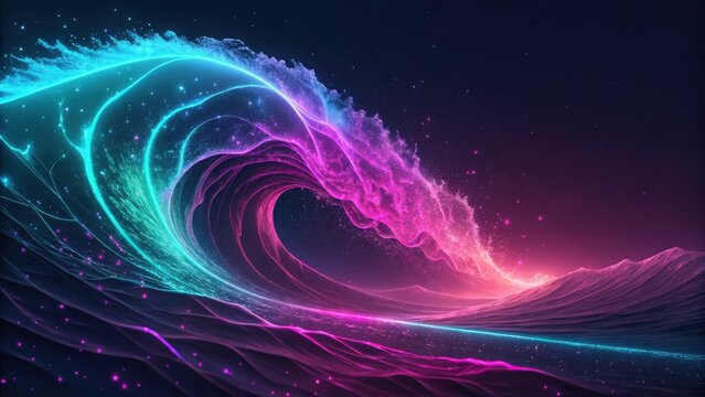A mesmerizing cosmic wave pulsating with vibrant neon energy a breathtaking spectacle under a