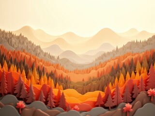 Cozy Autumn Countryside Hills – 3D Paper Cut