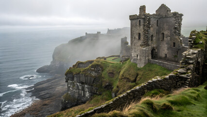 Dunluce Castle: Witness the grandeur of the historic Dunluce Castle standing majestically on a cliff overlooking the sea. The stone ruins, kissed by the sea mist.