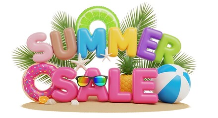 Colorful Summer Sale 3D background with beach elements and tropical vibes