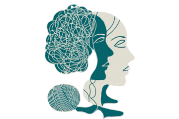 Profile of a woman with tangled thoughts