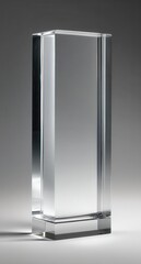 Vibrant photo of clear rectangular glass block on a gray surface.