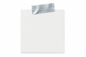 Blank white paper note secured by metallic tape, providing clean minimalist workspace for writing quick messages or memory aids