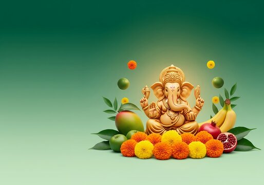 Happy Ganesh Chaturthi 2025 minimalistic poster with festive themed elements