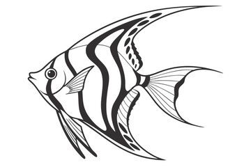 Illustration of a striped angelfish swimming in the sea isolated on white background