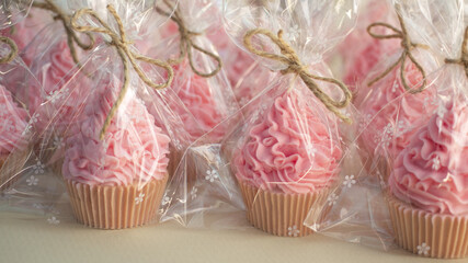 Many soap cupcakes in festive packaging