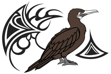 Obraz premium Illustration of a brown cormorant bird, isolated on white background