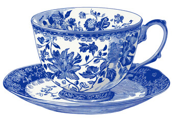 Blue and white teacup and saucer illustration