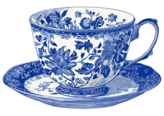 Blue and white teacup and saucer illustration