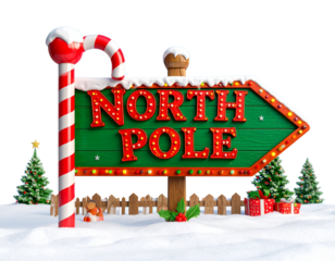 A - Christmas Holiday North Pole Street Sign Isolated PNG