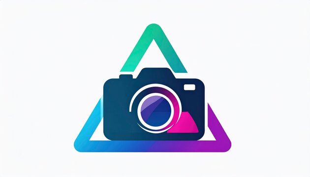 Multicolored triangle camera logo graphic