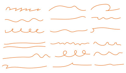 A messy hand-drawn underline set, text highlighter collection.