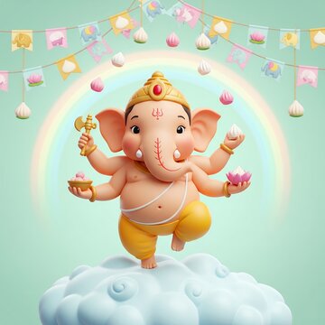 Happy Ganesh Chaturthi 2025 minimalistic poster with festive themed elements
