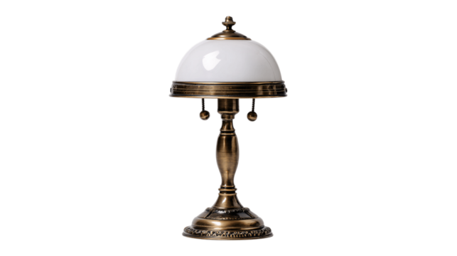 A centered view of antique bronze desk lamp, white background --ar 16:9