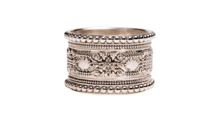 A centered view of solid silver napkin ring, white background --ar 16:9