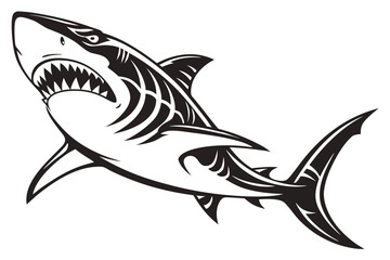 Obraz premium Great white shark with open jaws isolated on white background illustration