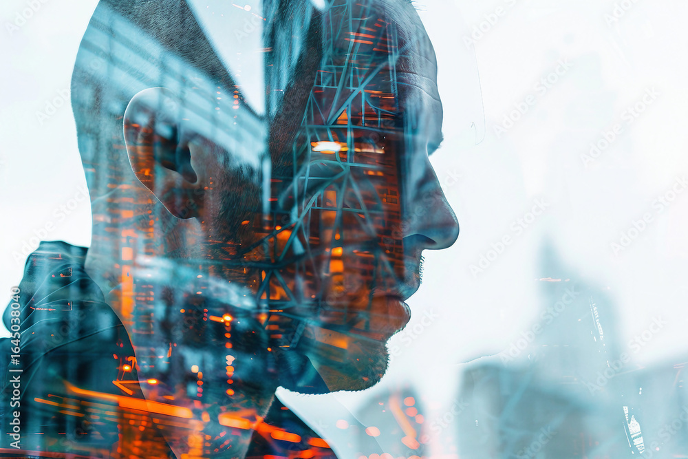 Poster creative image of person working made generative ai image