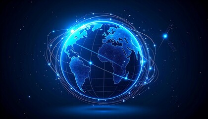 Obraz premium Global Connectivity A Networked Earth in Blue Tones Depicting Digital Interconnections